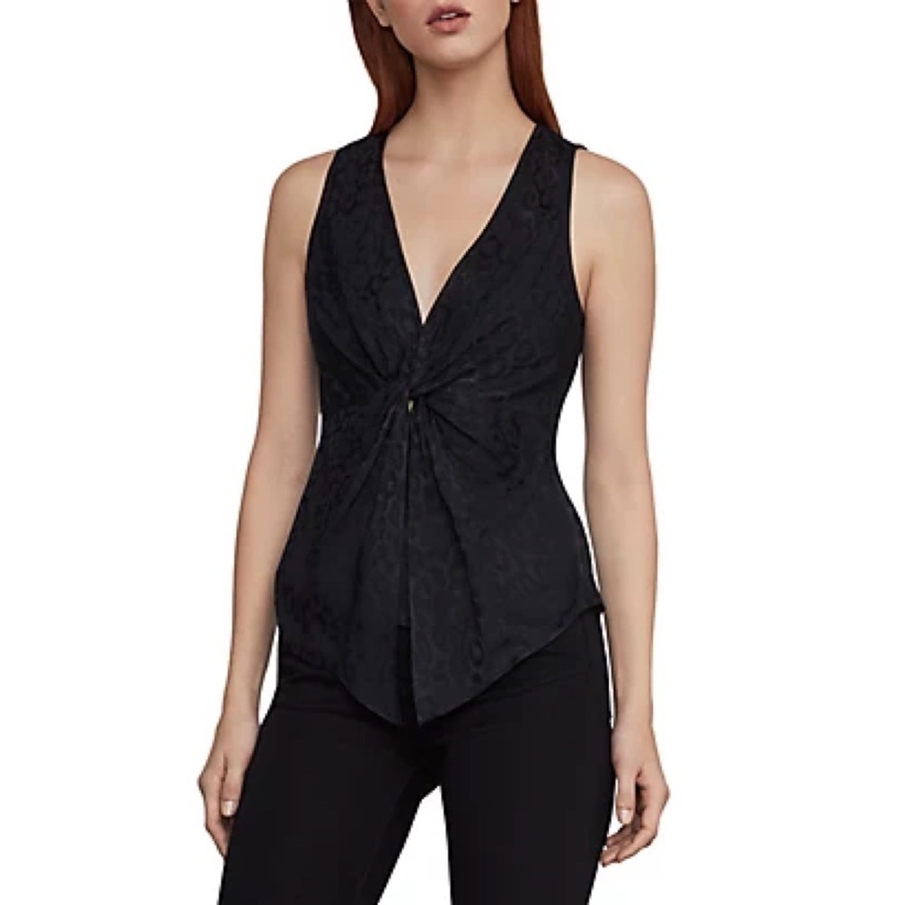BCBGMaxAzria Leopard Print Twist Front Jacquard Sleeveless Tank‎ Top XXS